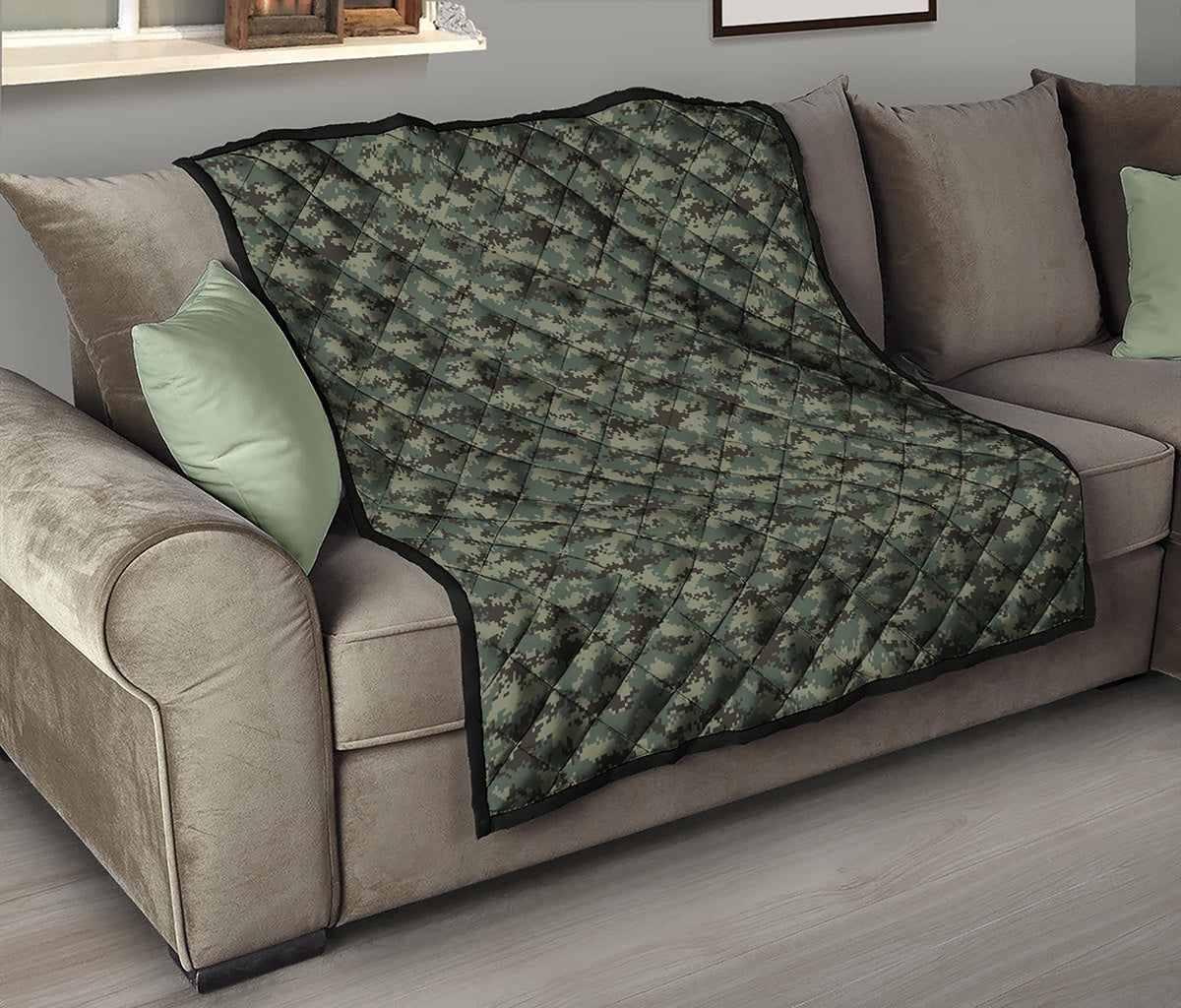 Forest Green Digital Camo Pattern Print Quilt