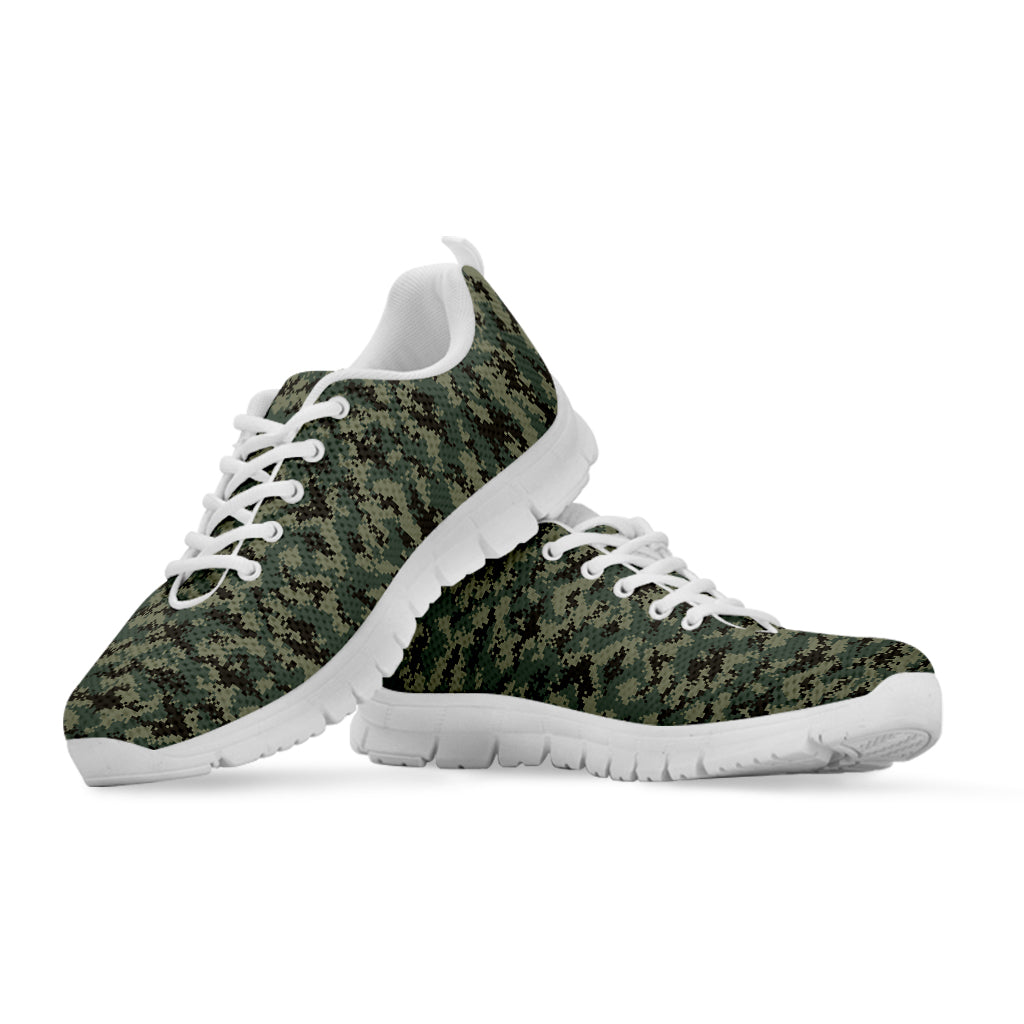 Forest Green Digital Camo Pattern Print White Sneakers