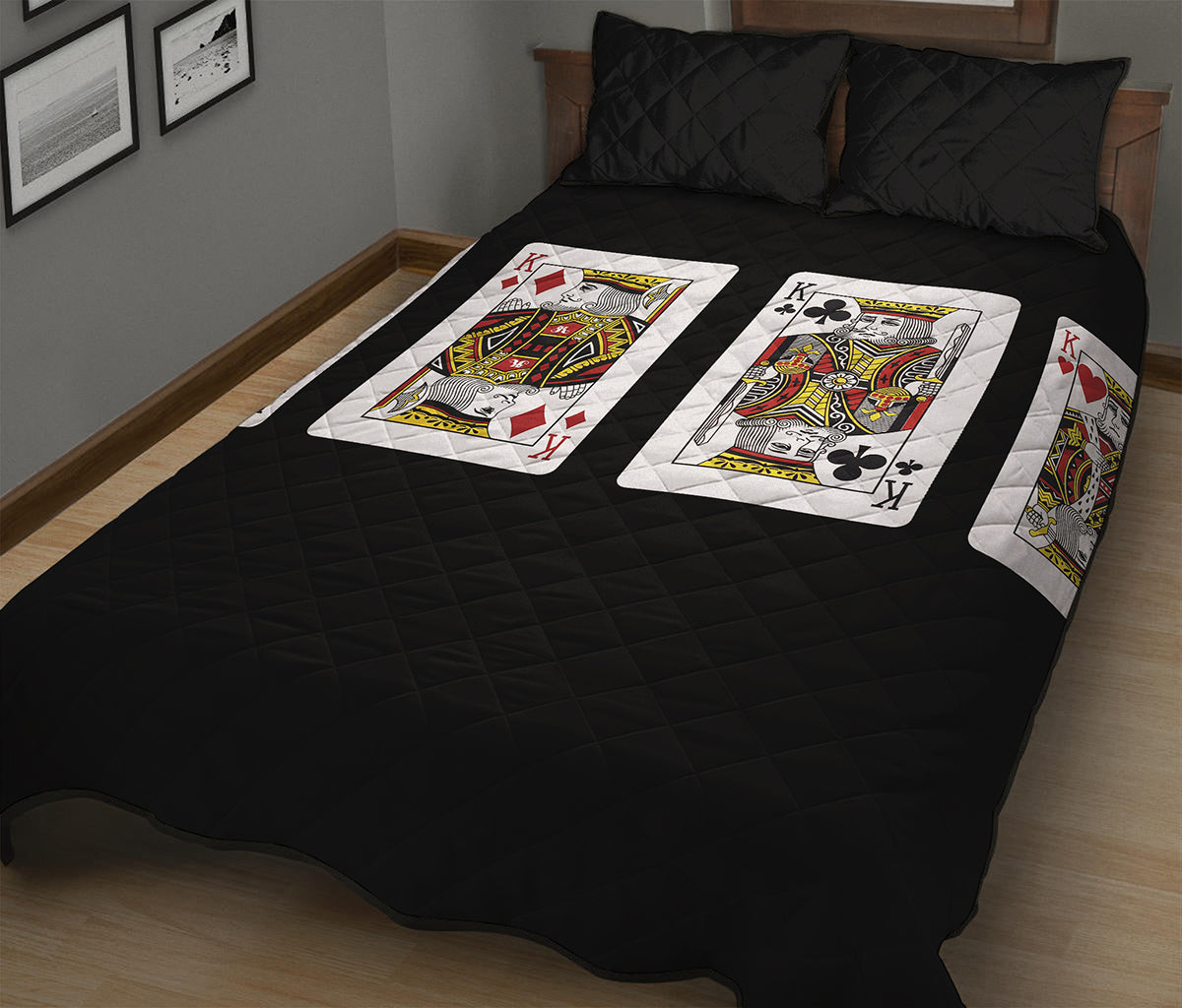 Four Kings Playing Cards Print Quilt Bed Set