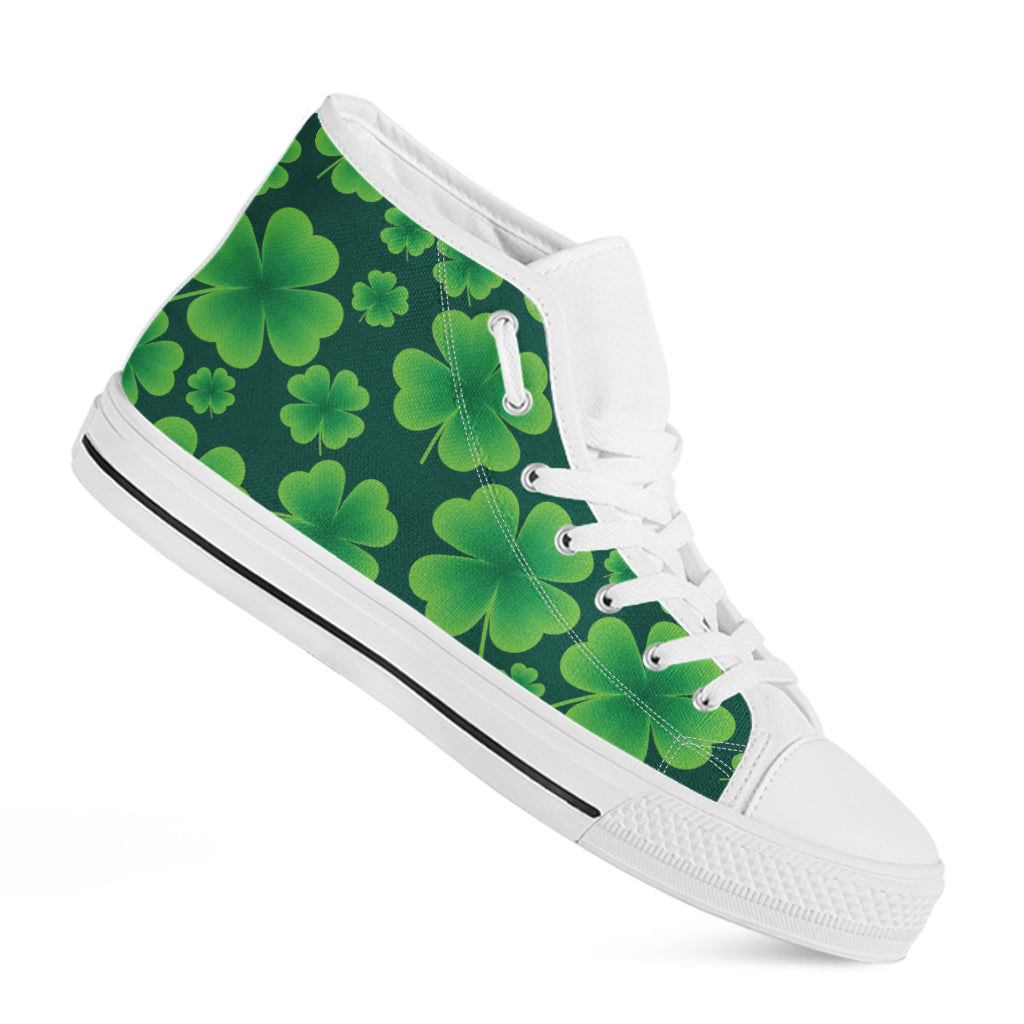 Four-Leaf Clover St. Patrick's Day Print White High Top Shoes