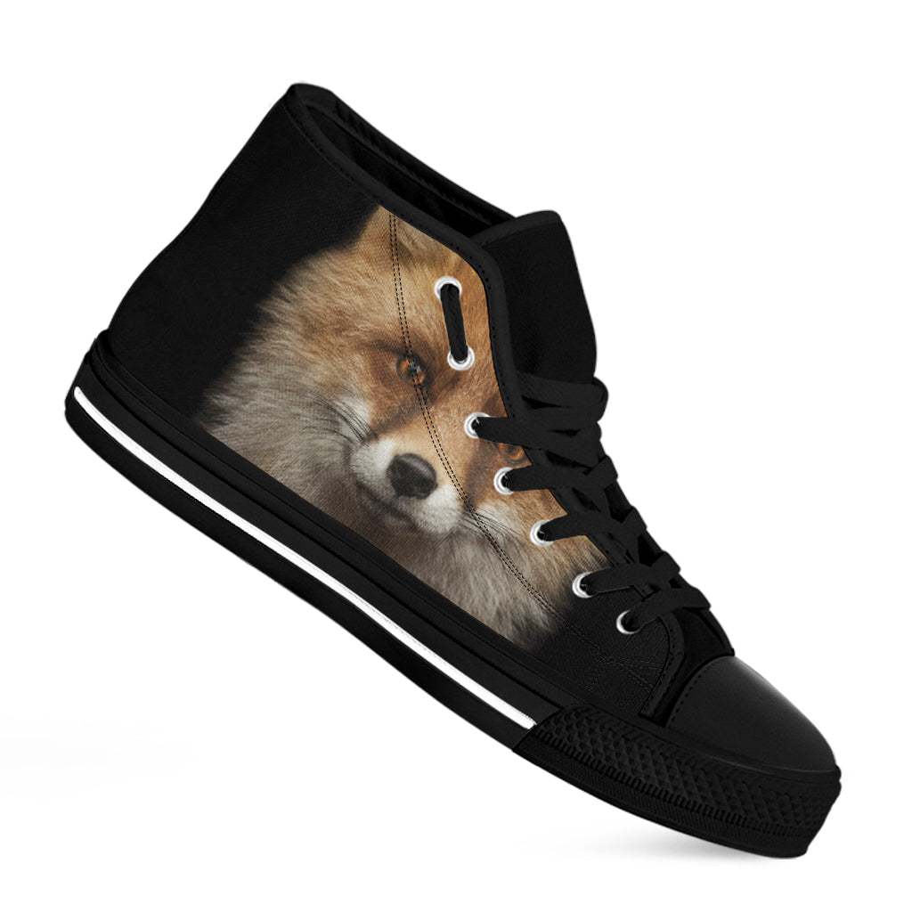 Fox Portrait Print Black High Top Shoes