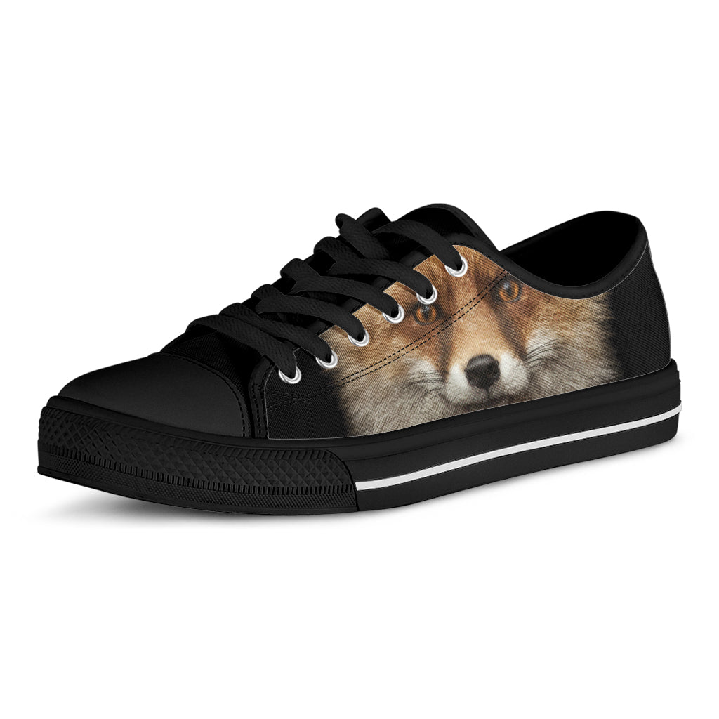 Fox Portrait Print Black Low Top Shoes