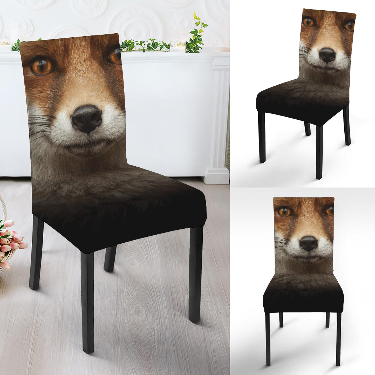 Fox Portrait Print Dining Chair Slipcover