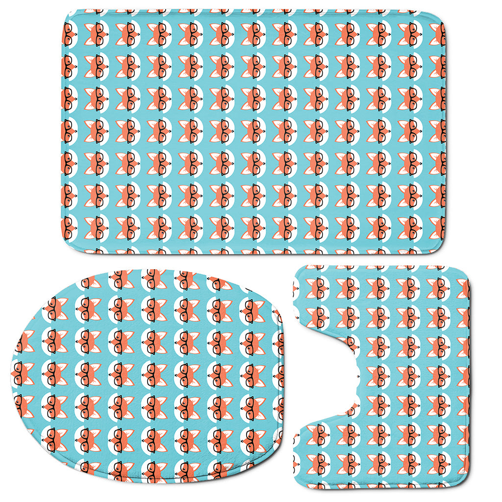 Fox With Glasses Pattern Print 3 Piece Bath Mat Set