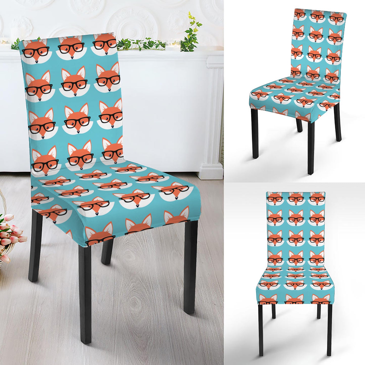 Fox With Glasses Pattern Print Dining Chair Slipcover
