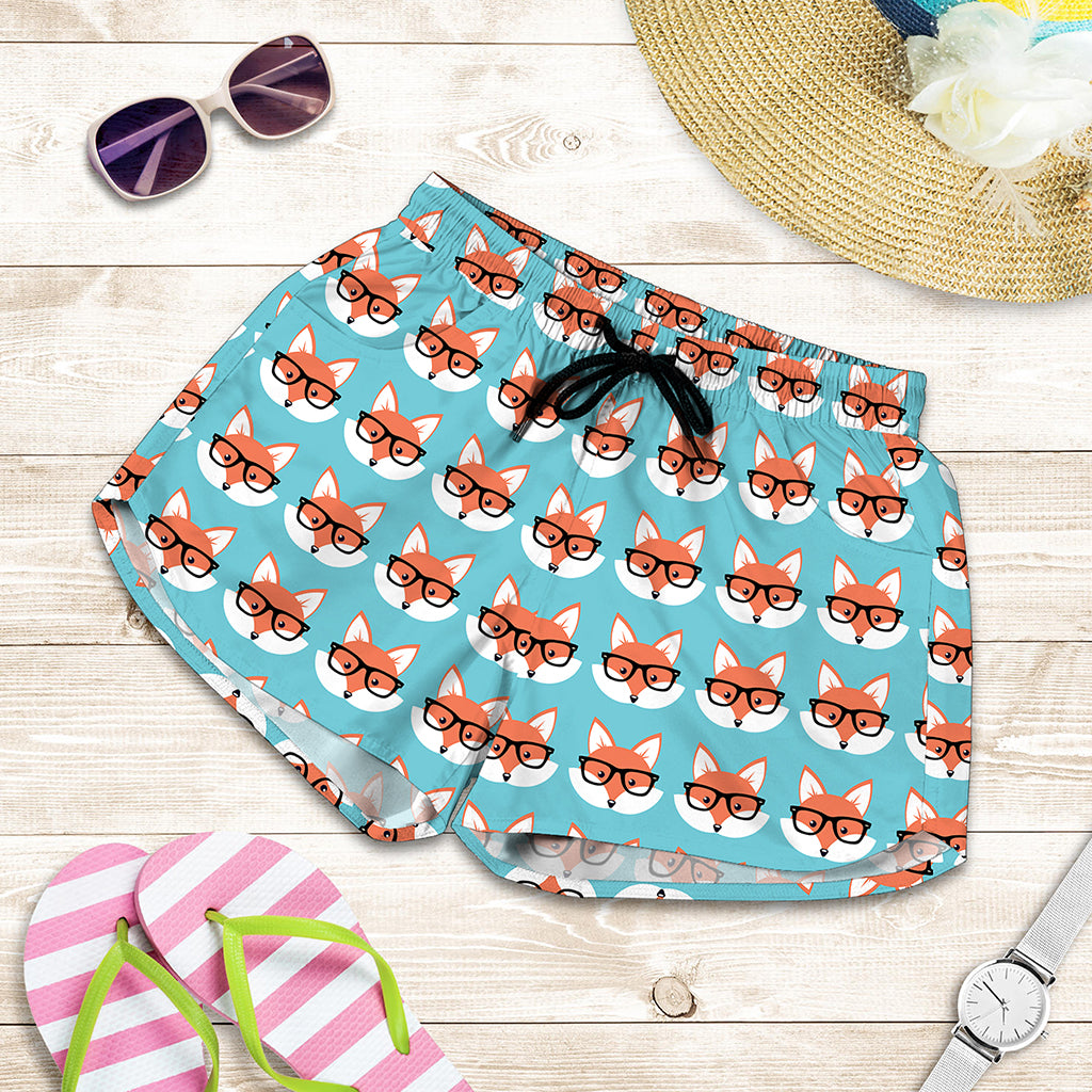Fox With Glasses Pattern Print Women's Shorts