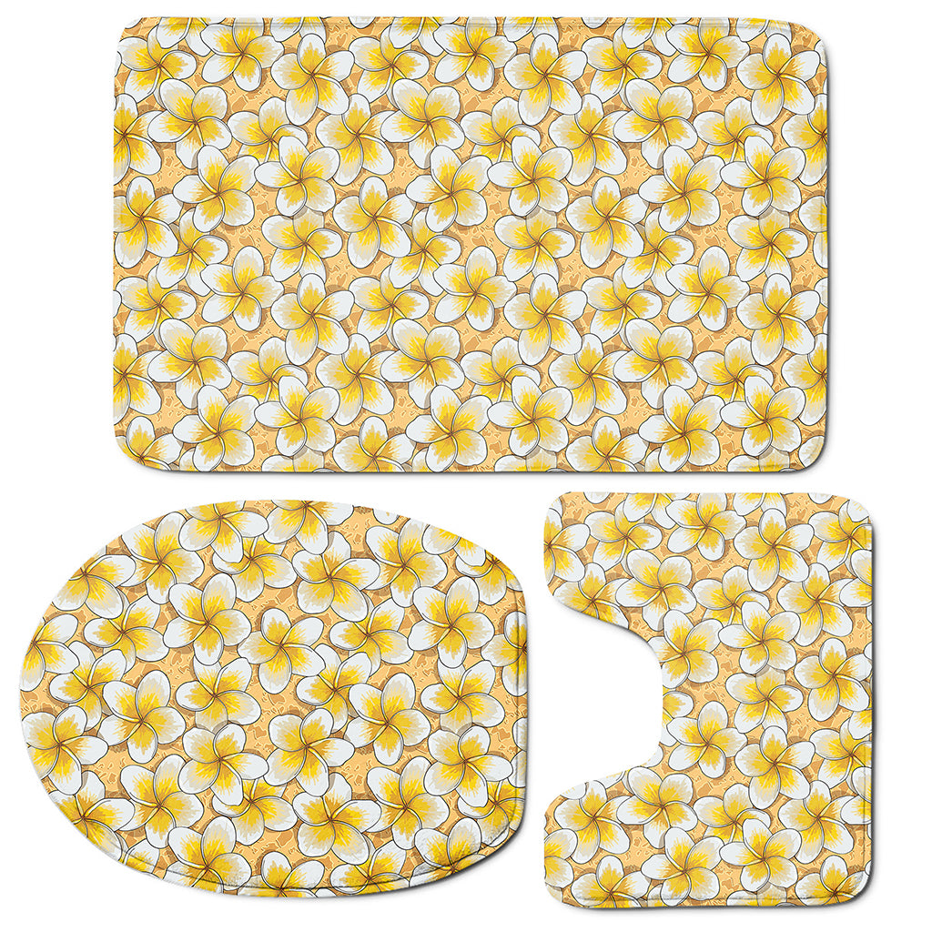 Frangipani Flower Pattern Print 3 Piece Bath Mat Set