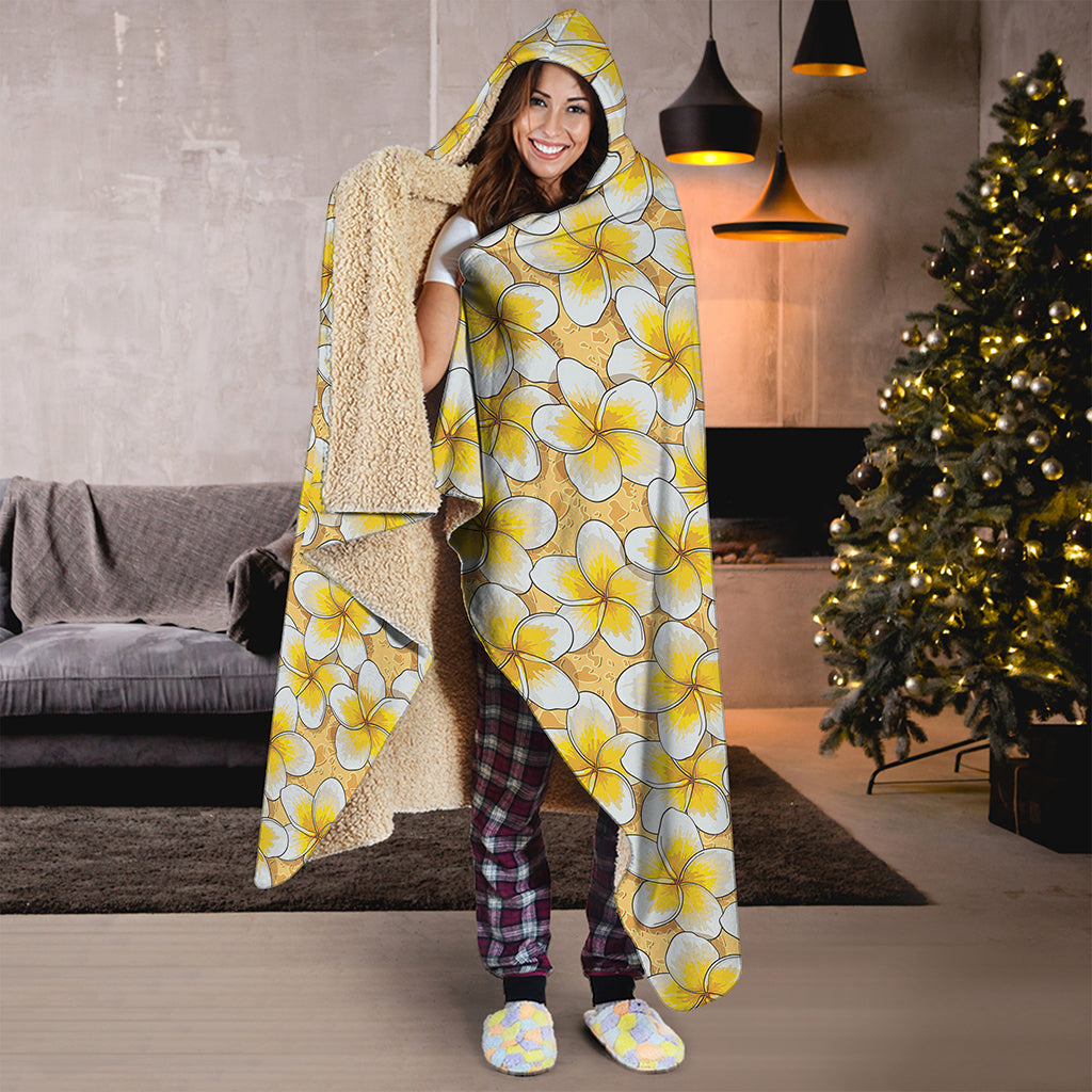 Frangipani Flower Pattern Print Hooded Blanket