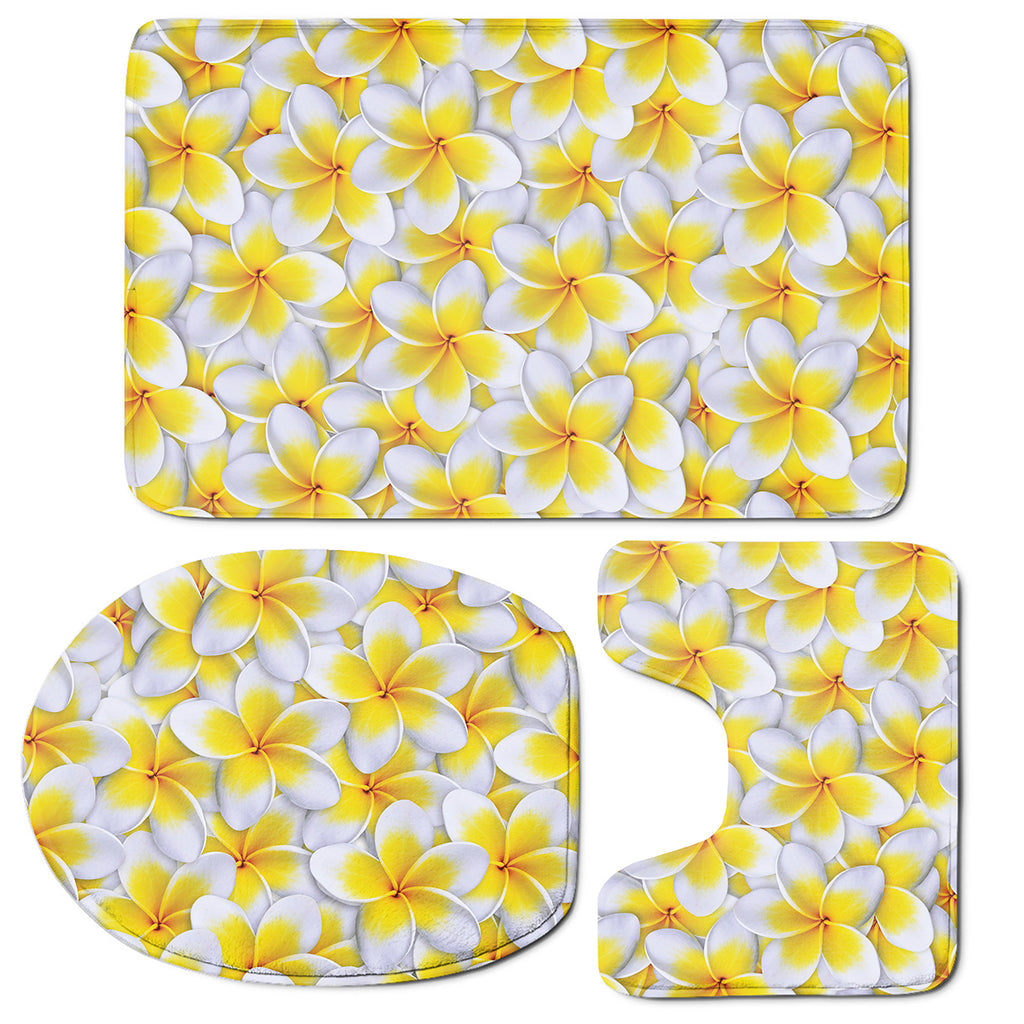 Frangipani Flower Print 3 Piece Bath Mat Set