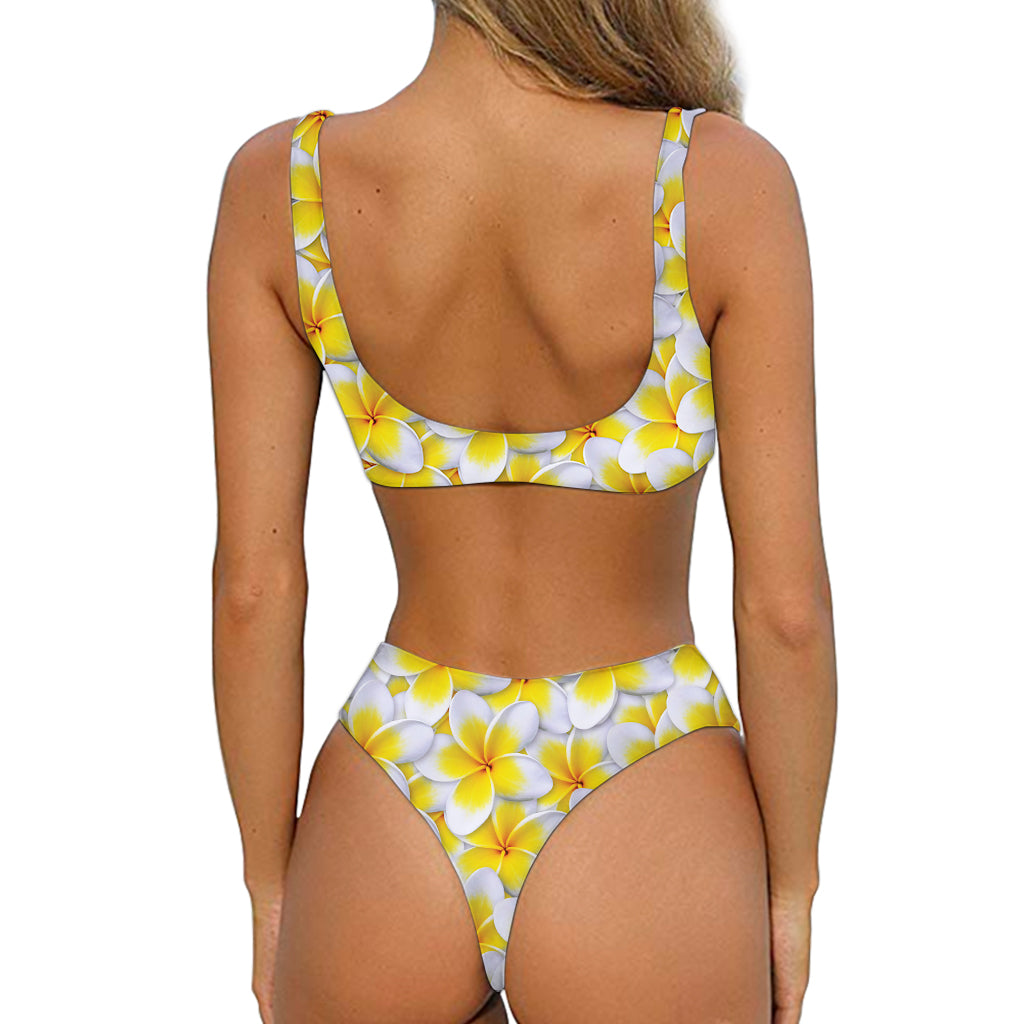 Frangipani Flower Print Front Bow Tie Bikini