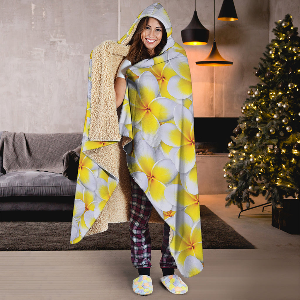 Frangipani Flower Print Hooded Blanket