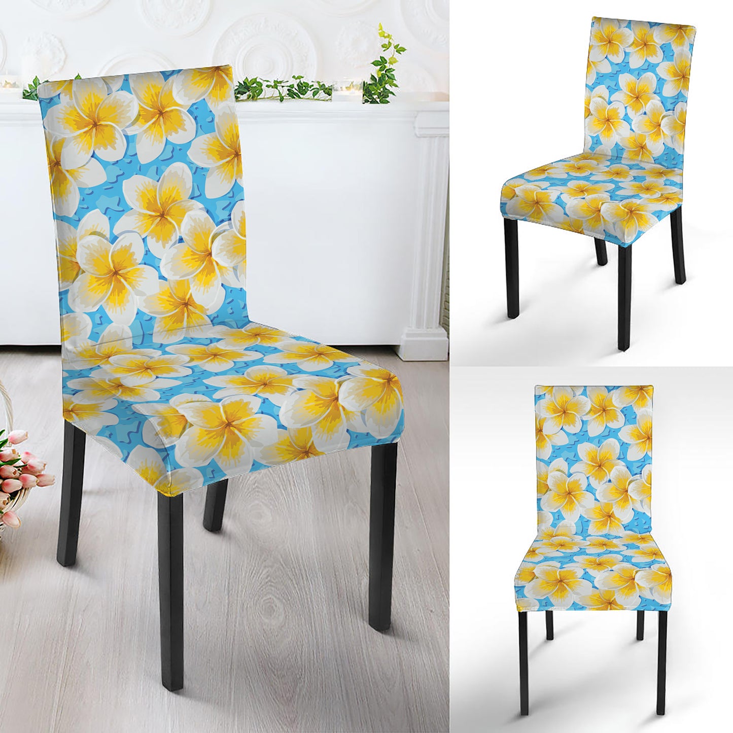 Frangipani On The Water Pattern Print Dining Chair Slipcover