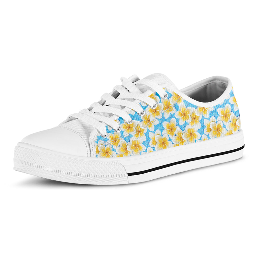 Frangipani On The Water Pattern Print White Low Top Shoes