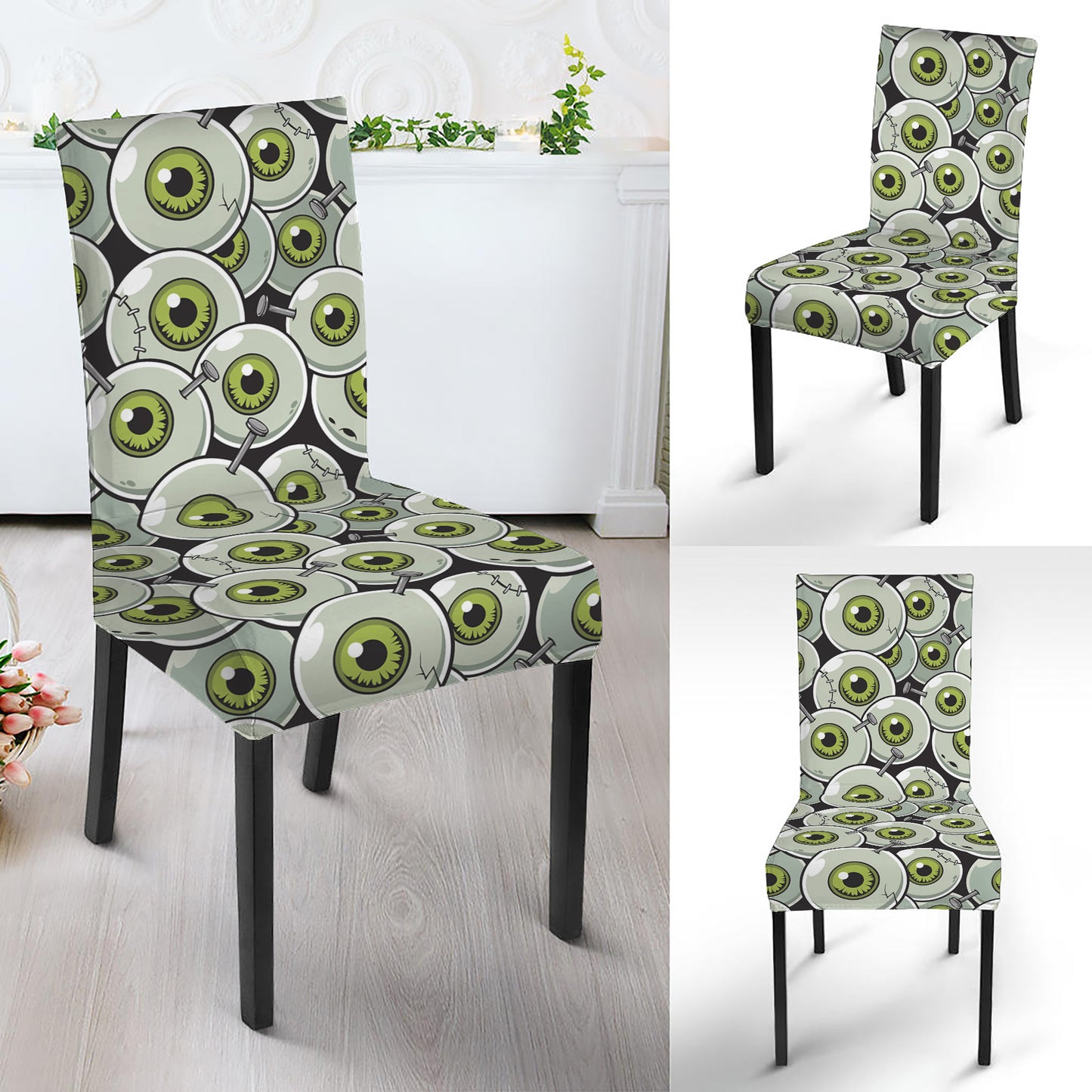 Frankenstein Eyeball Pattern Print Dining Chair Slipcover