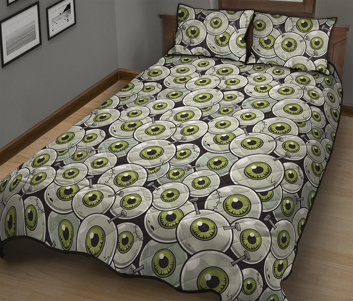 Frankenstein Eyeball Pattern Print Quilt Bed Set