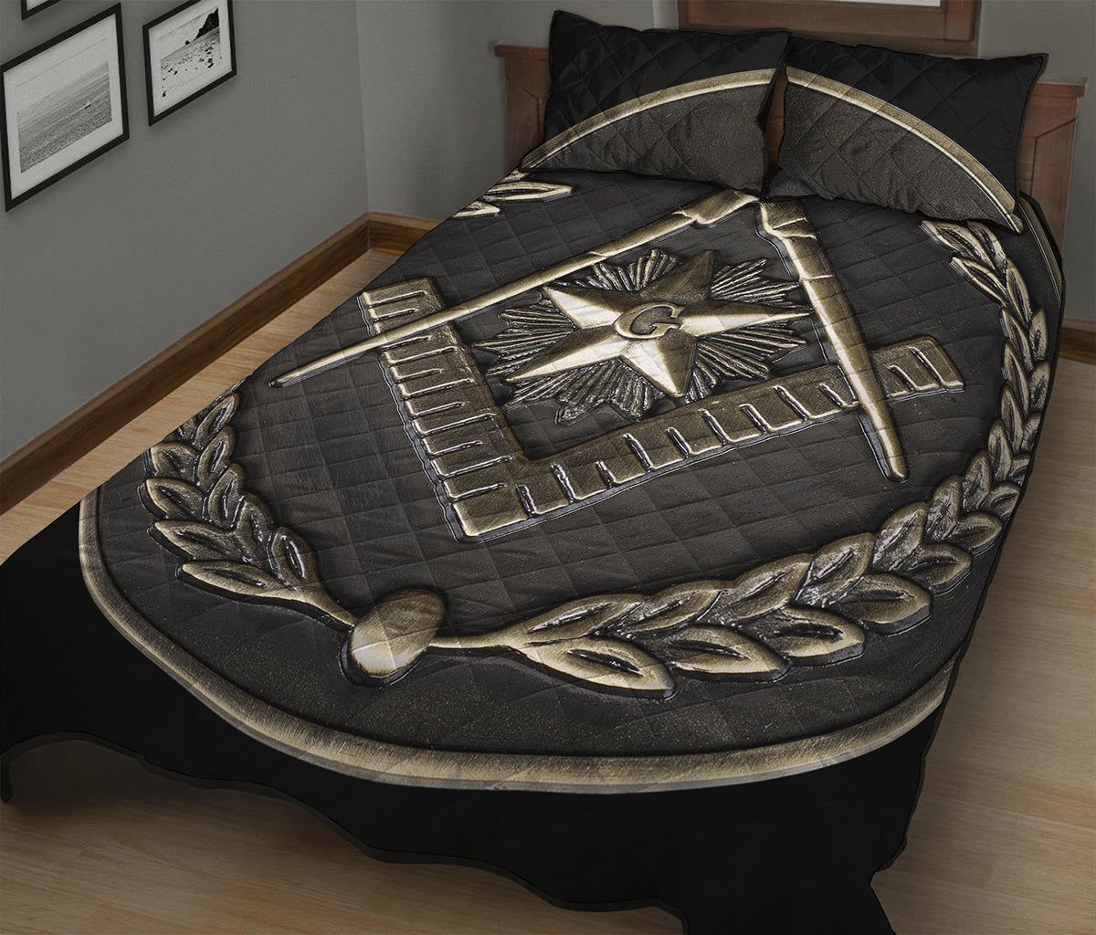Freemasonry Medal Print Quilt Bed Set