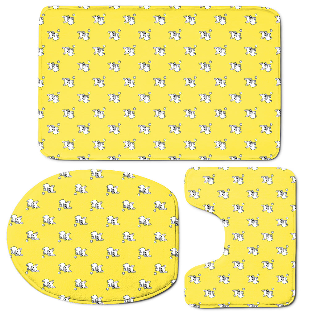 French Bulldog Puppy With Baseball Print 3 Piece Bath Mat Set