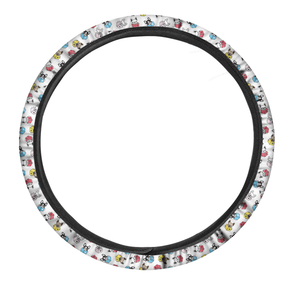 French Bulldog Reading Book Print Car Steering Wheel Cover