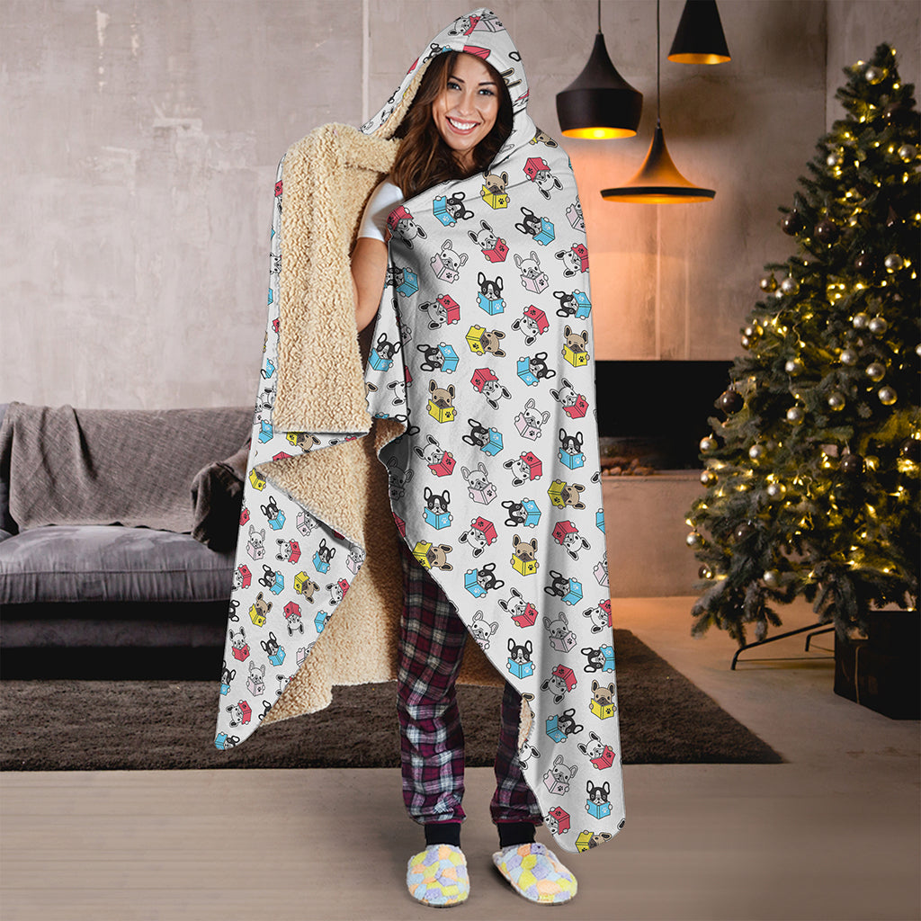 French Bulldog Reading Book Print Hooded Blanket