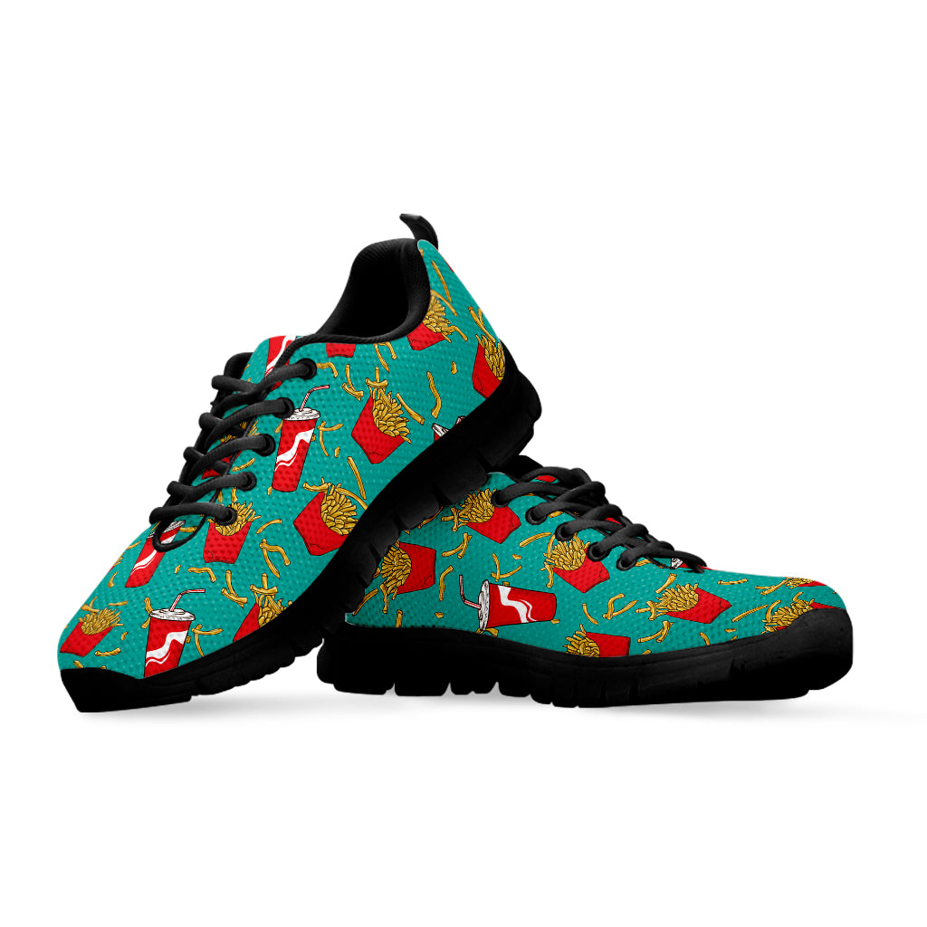 French Fries And Cola Pattern Print Black Sneakers