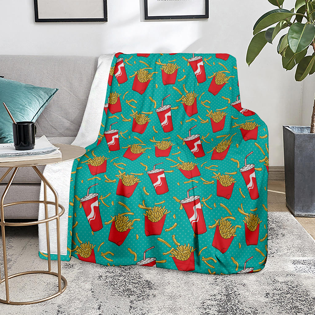 French Fries And Cola Pattern Print Blanket