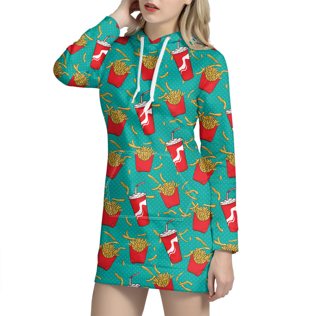 French Fries And Cola Pattern Print Hoodie Dress