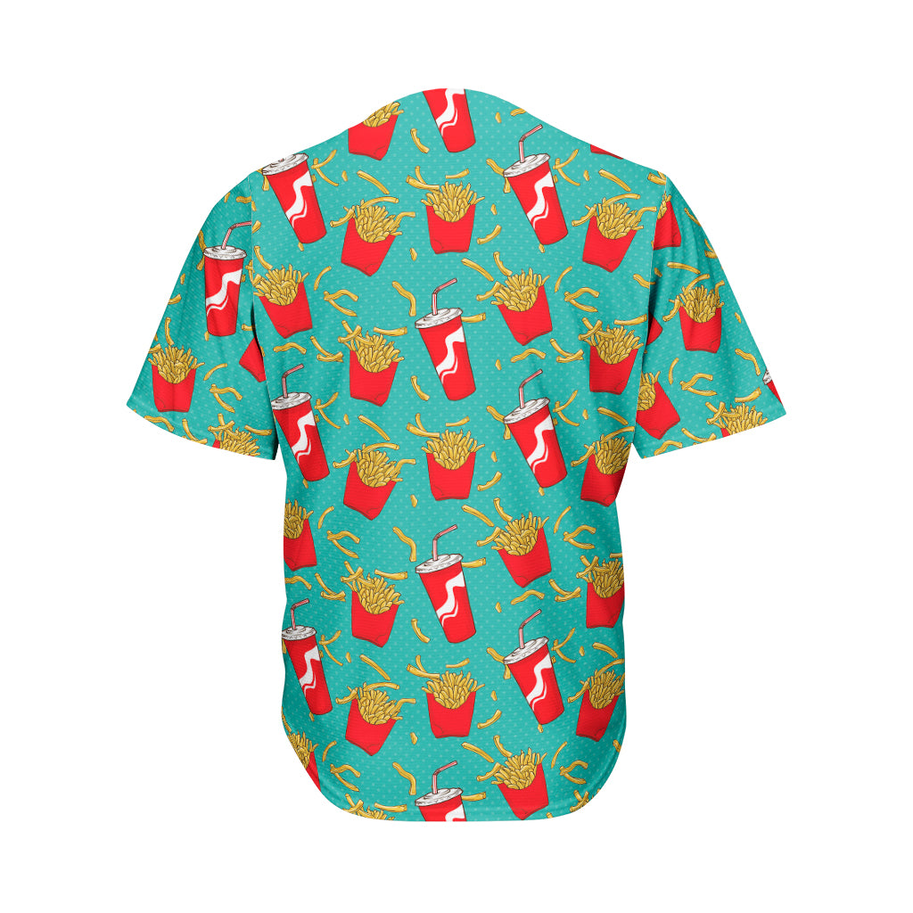 French Fries And Cola Pattern Print Men's Baseball Jersey