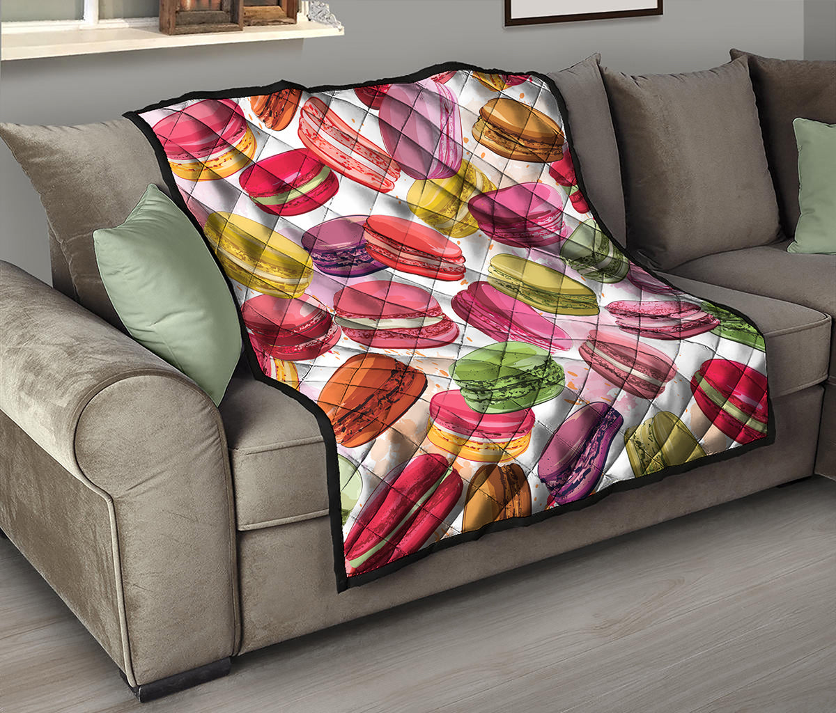 French Macaron Pattern Print Quilt