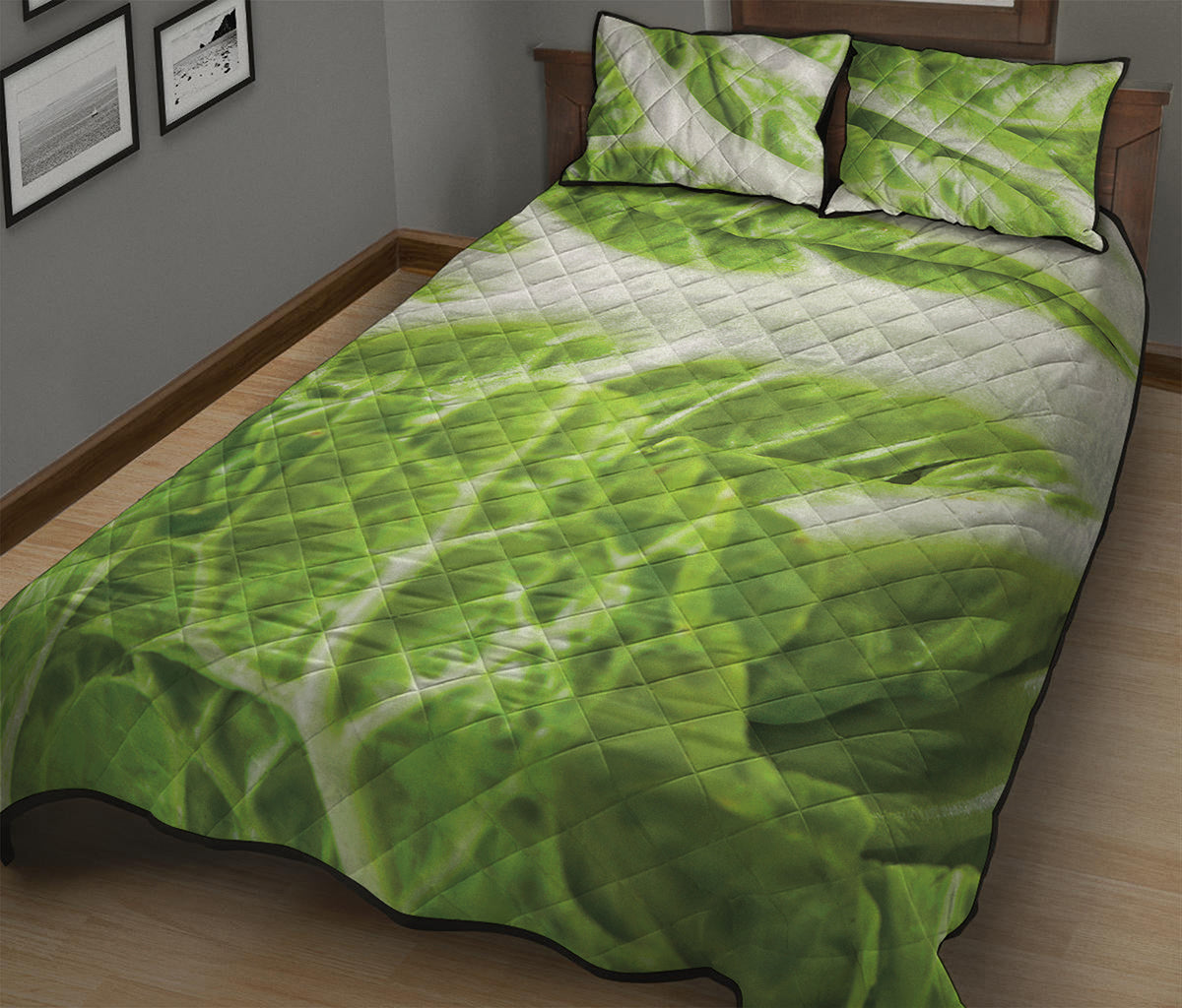 Fresh Cabbage Leaf Print Quilt Bed Set
