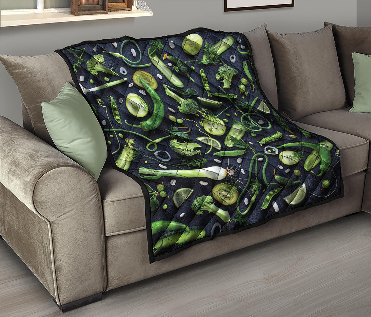 Fresh Green Fruit And Vegetables Print Quilt