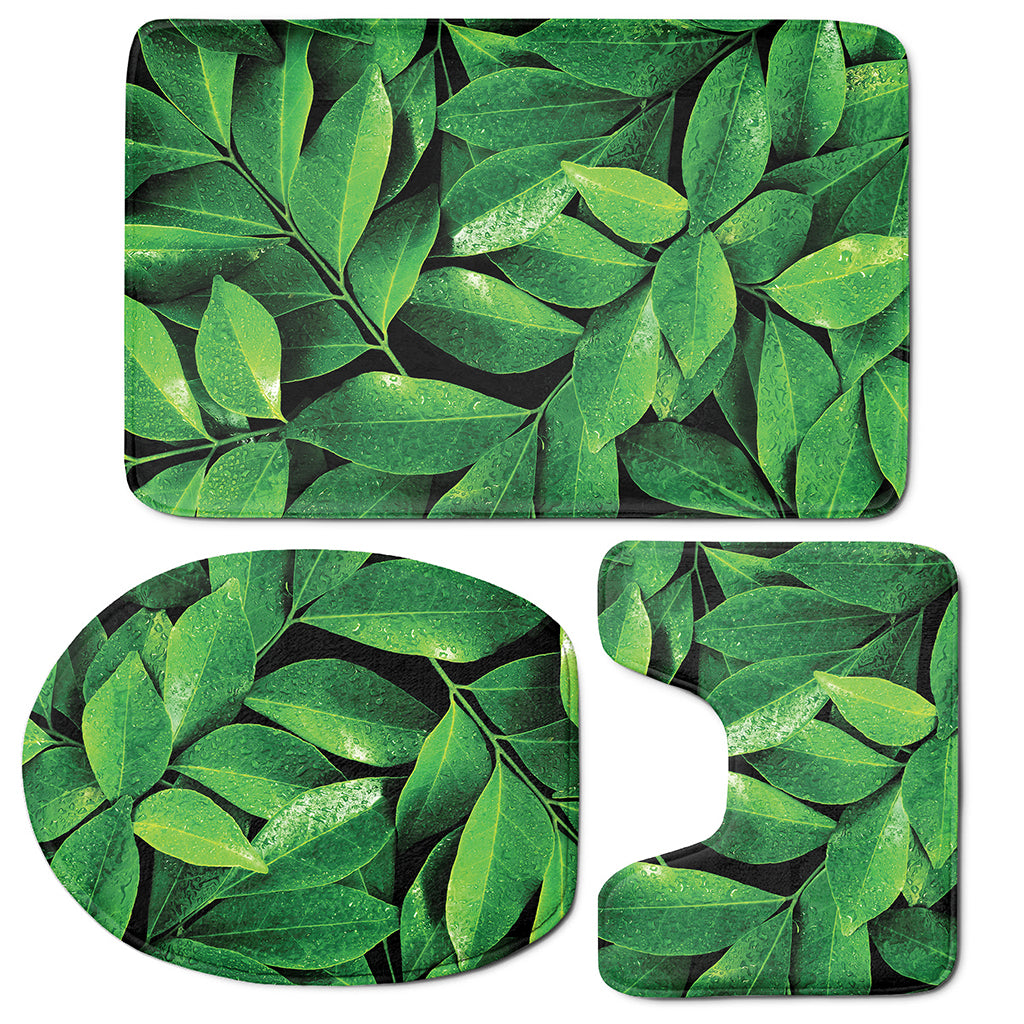 Fresh Green Leaf Print 3 Piece Bath Mat Set