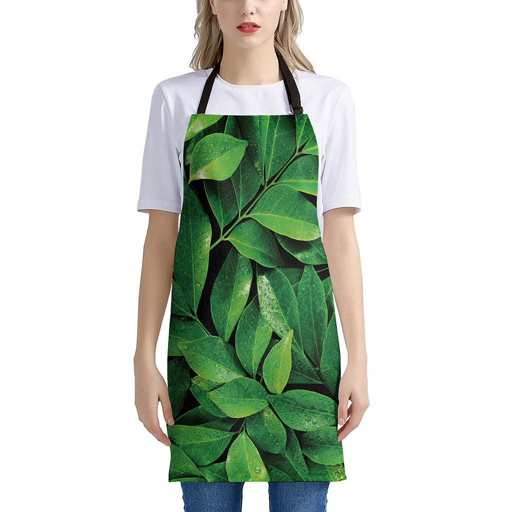 Fresh Green Leaf Print Apron