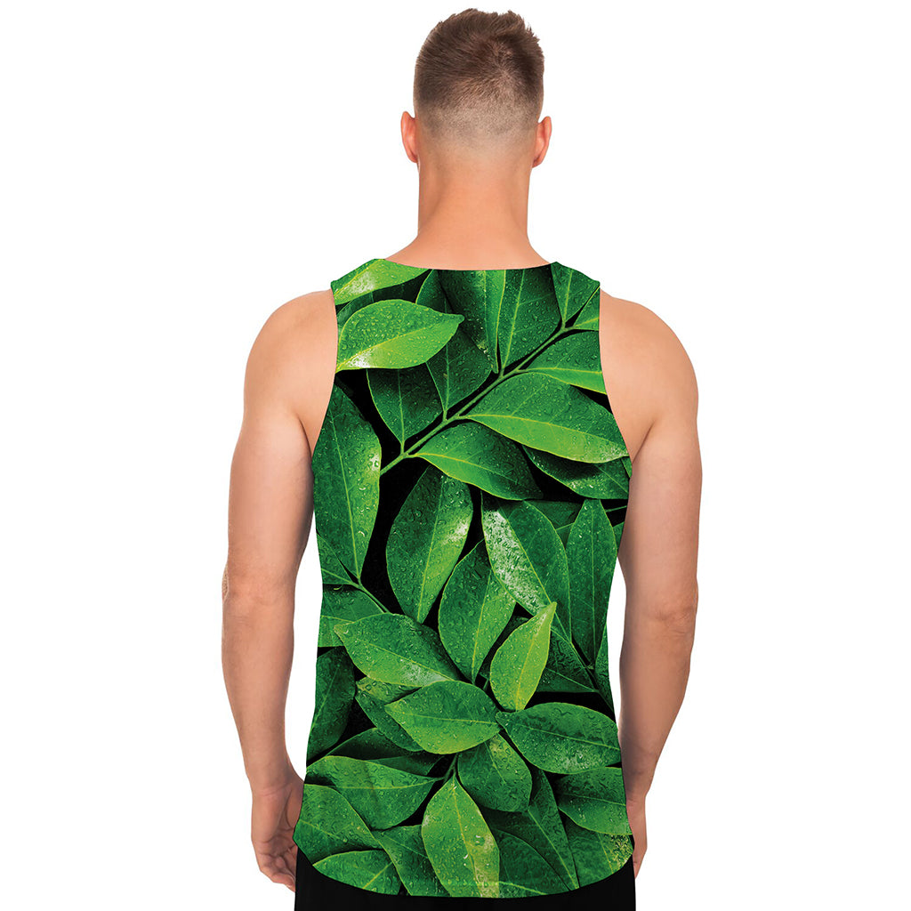 Fresh Green Leaf Print Men's Tank Top