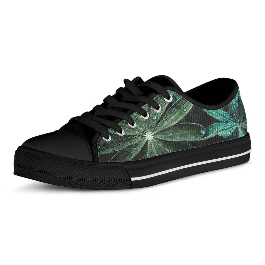 Fresh Tropical Leaf Print Black Low Top Shoes
