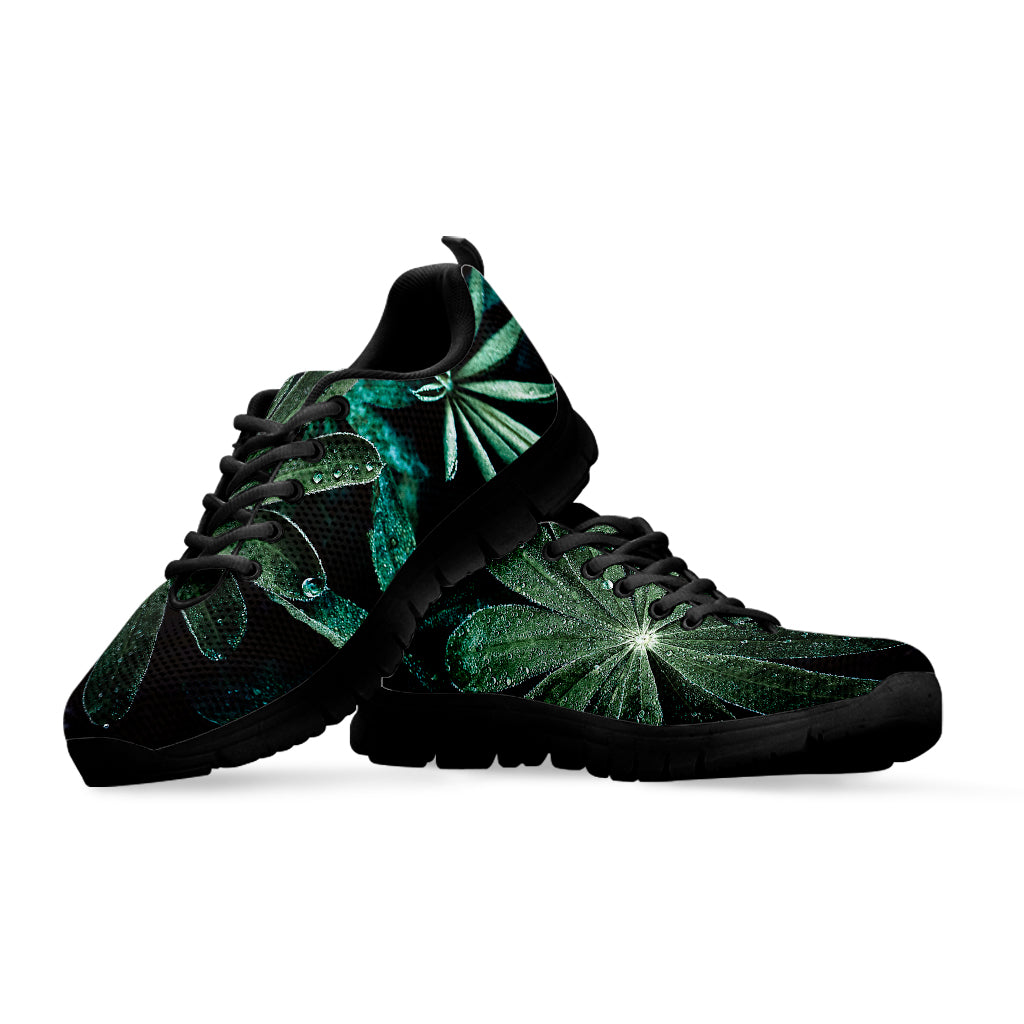 Fresh Tropical Leaf Print Black Sneakers