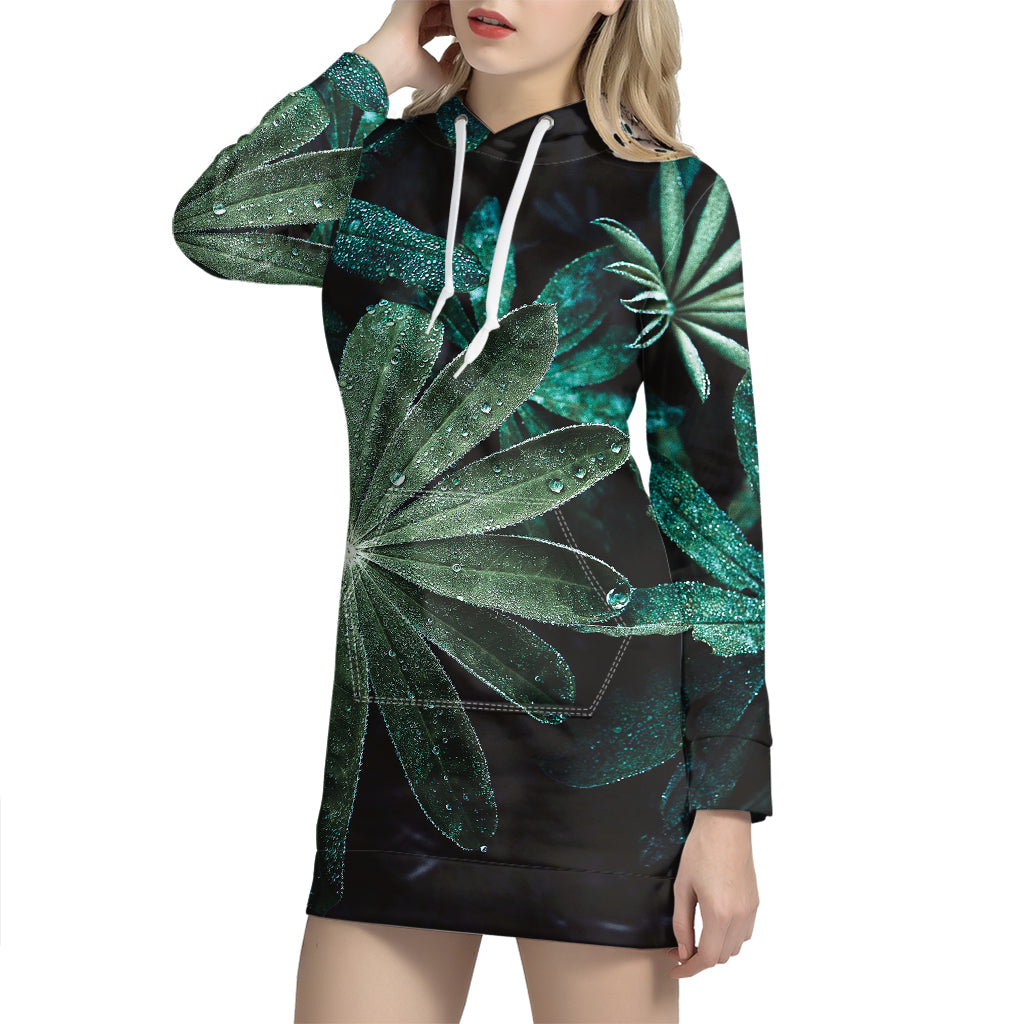 Fresh Tropical Leaf Print Hoodie Dress