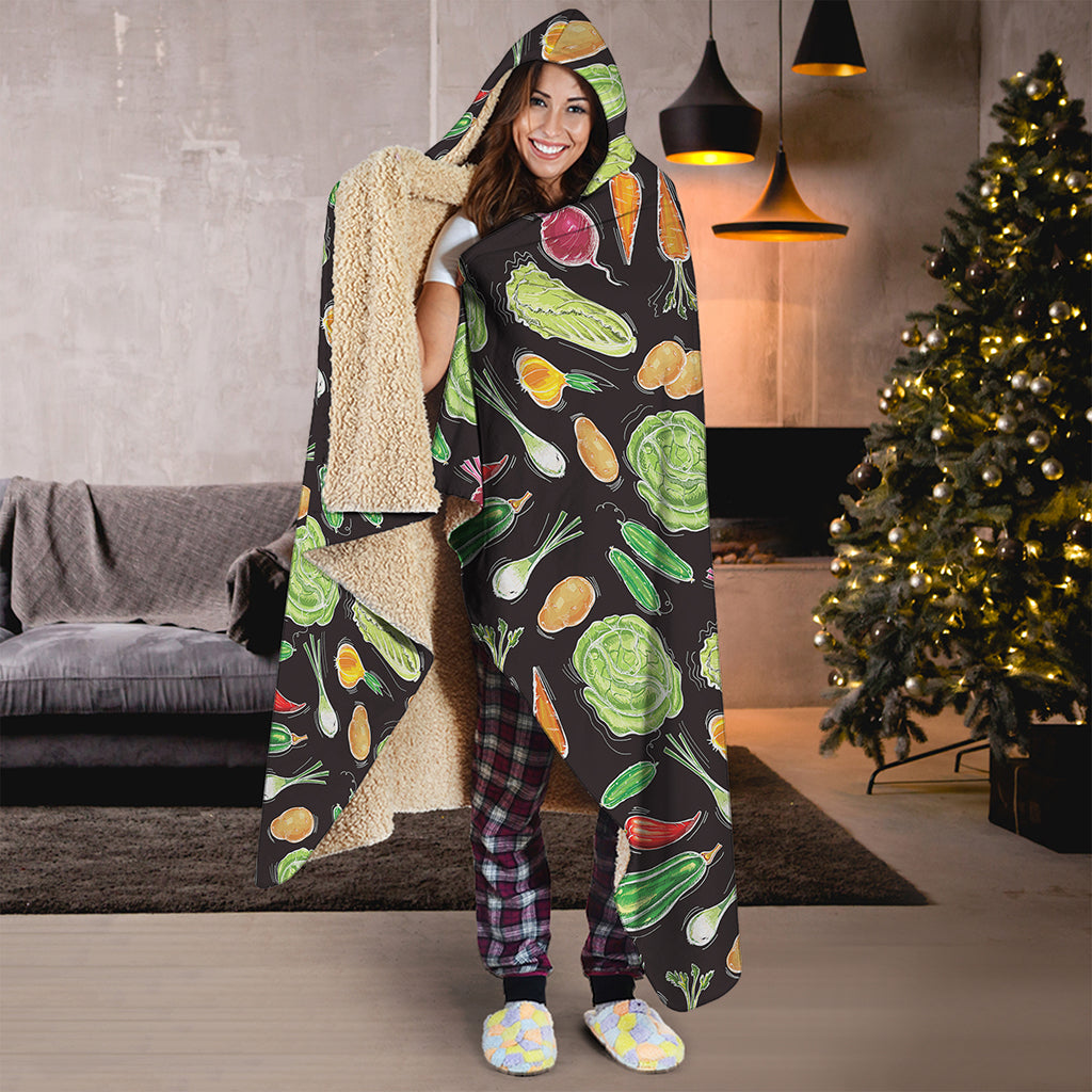Fresh Vegetable Pattern Print Hooded Blanket