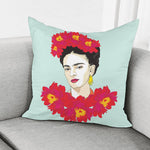 Frida Kahlo And Floral Print Pillow Cover