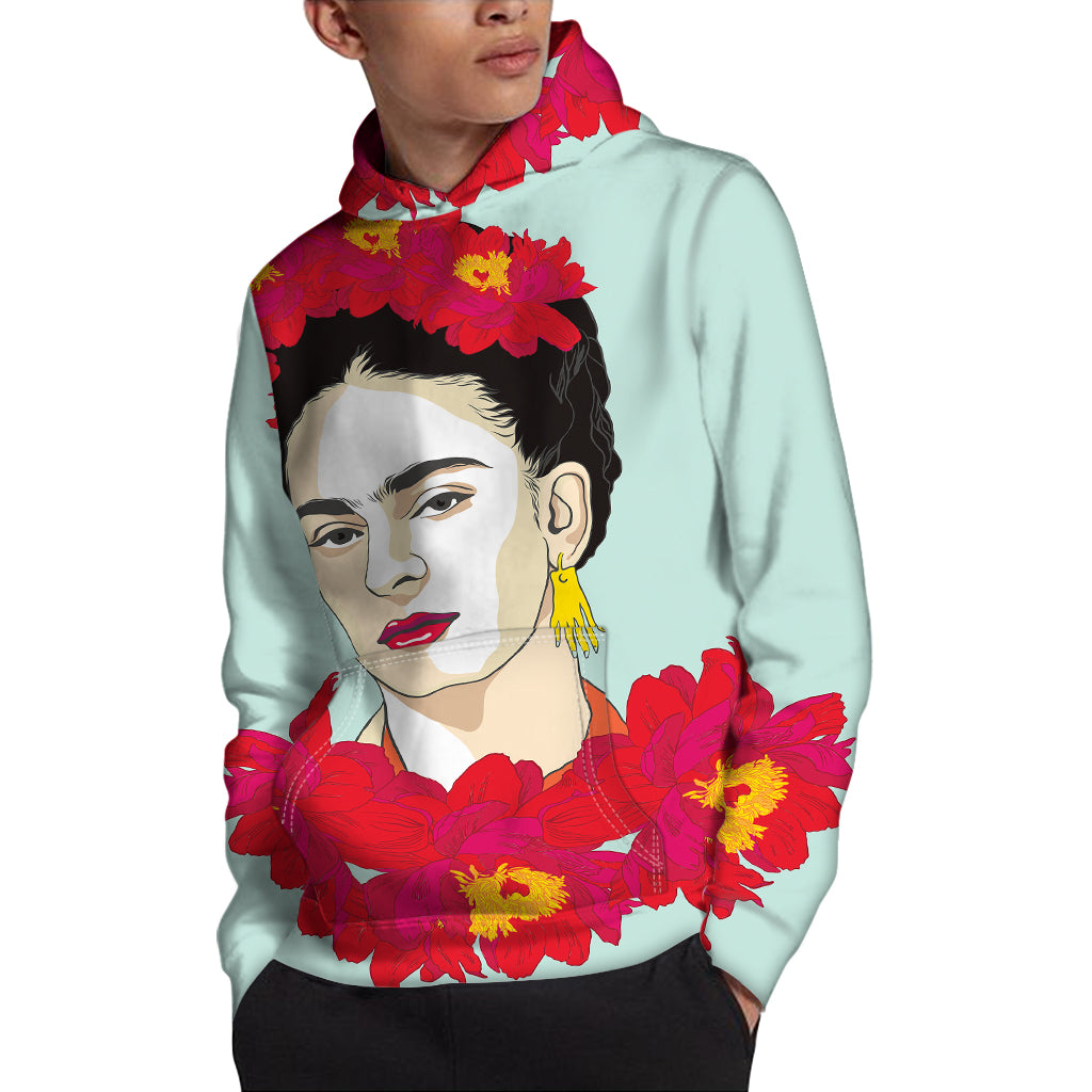 Frida Kahlo And Floral Print Pullover Hoodie