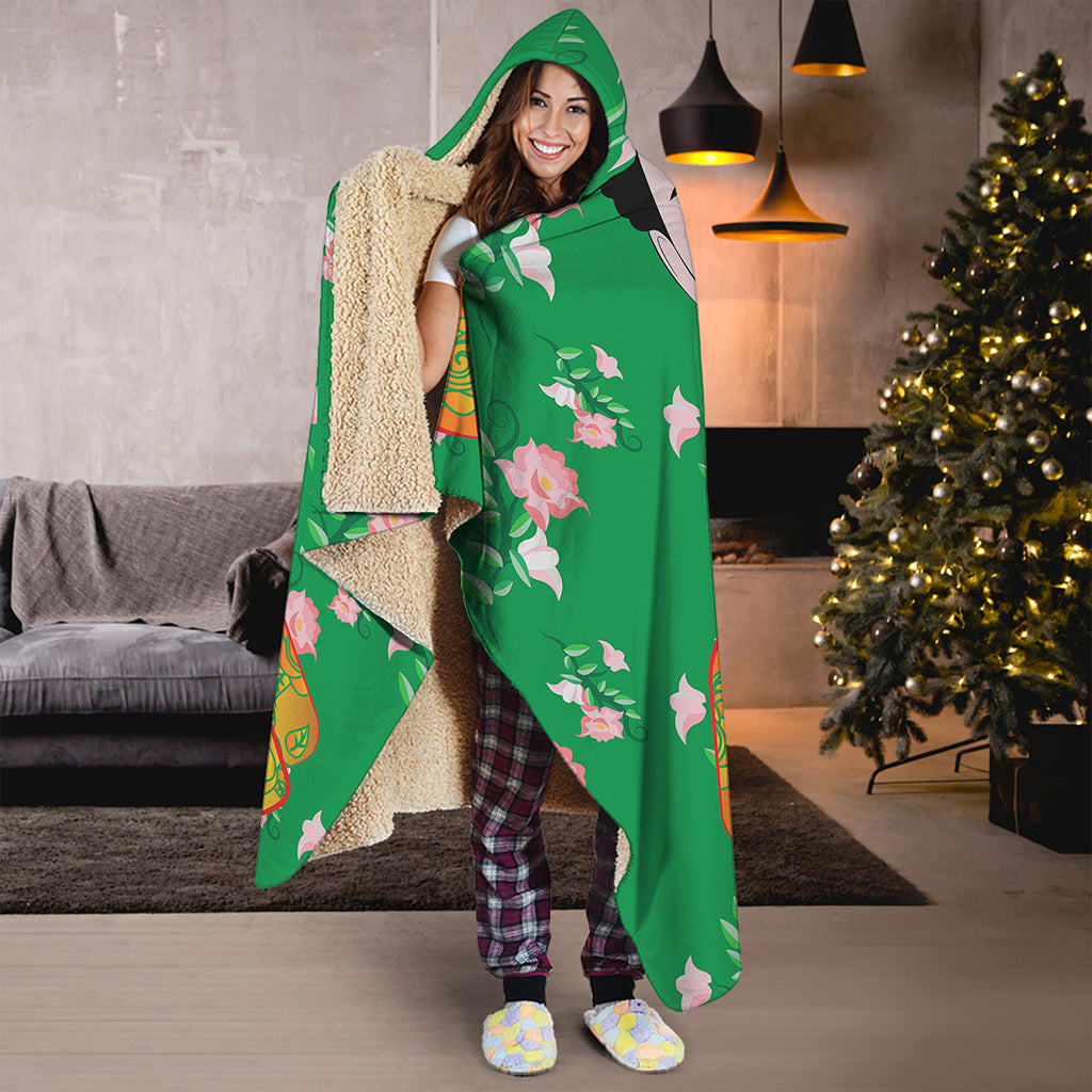 Frida Kahlo And Pink Floral Print Hooded Blanket