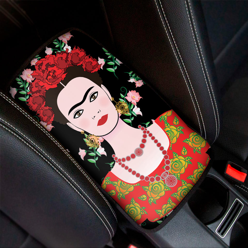 Frida Kahlo And Pink Flower Print Car Center Console Cover