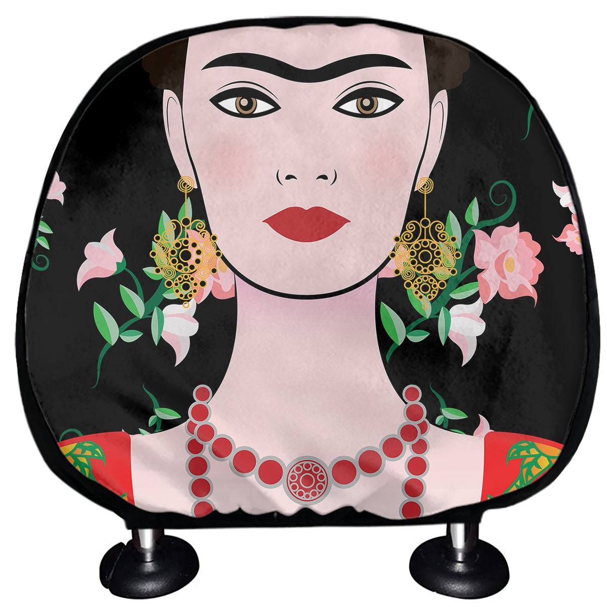 Frida Kahlo And Pink Flower Print Car Headrest Covers