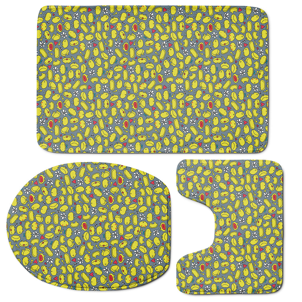 Frog Faces Pattern Print 3 Piece Bath Mat Set