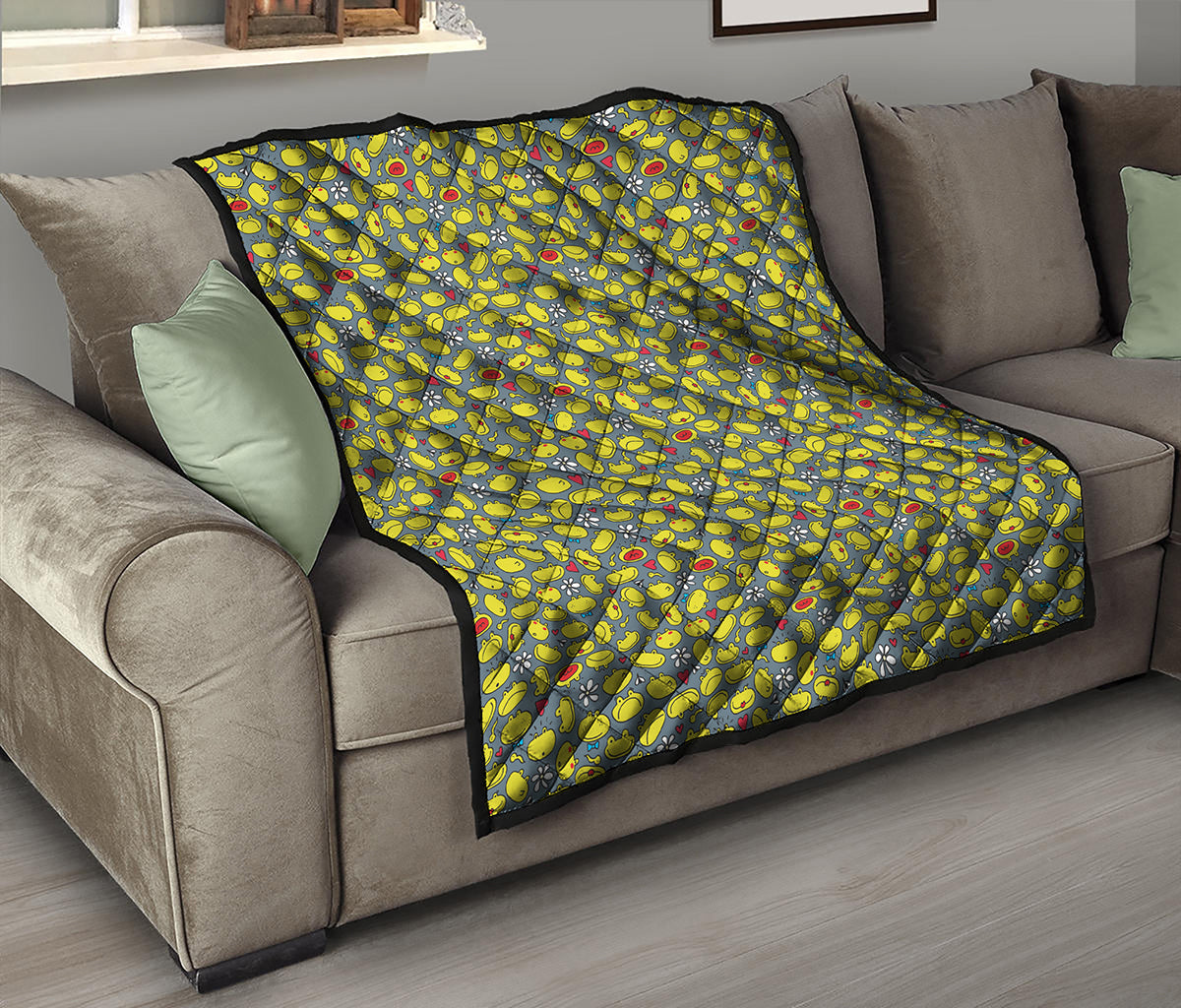 Frog Faces Pattern Print Quilt