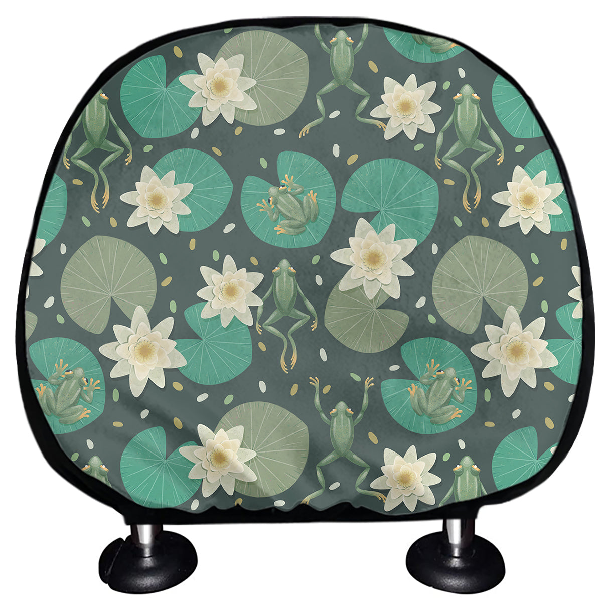 Frogs And Water Lilies Pattern Print Car Headrest Covers