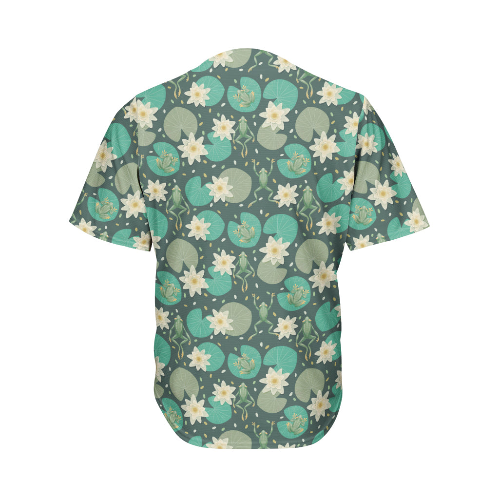 Frogs And Water Lilies Pattern Print Men's Baseball Jersey