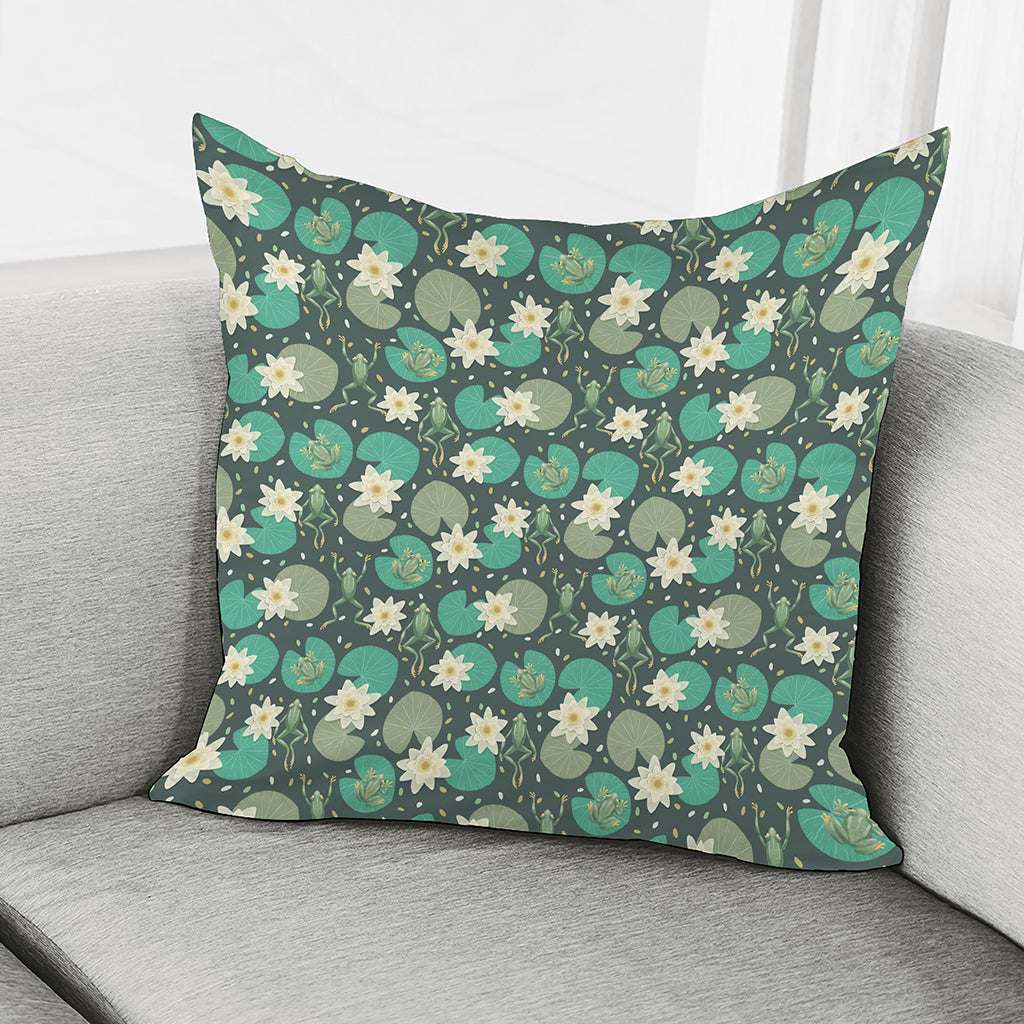 Frogs And Water Lilies Pattern Print Pillow Cover