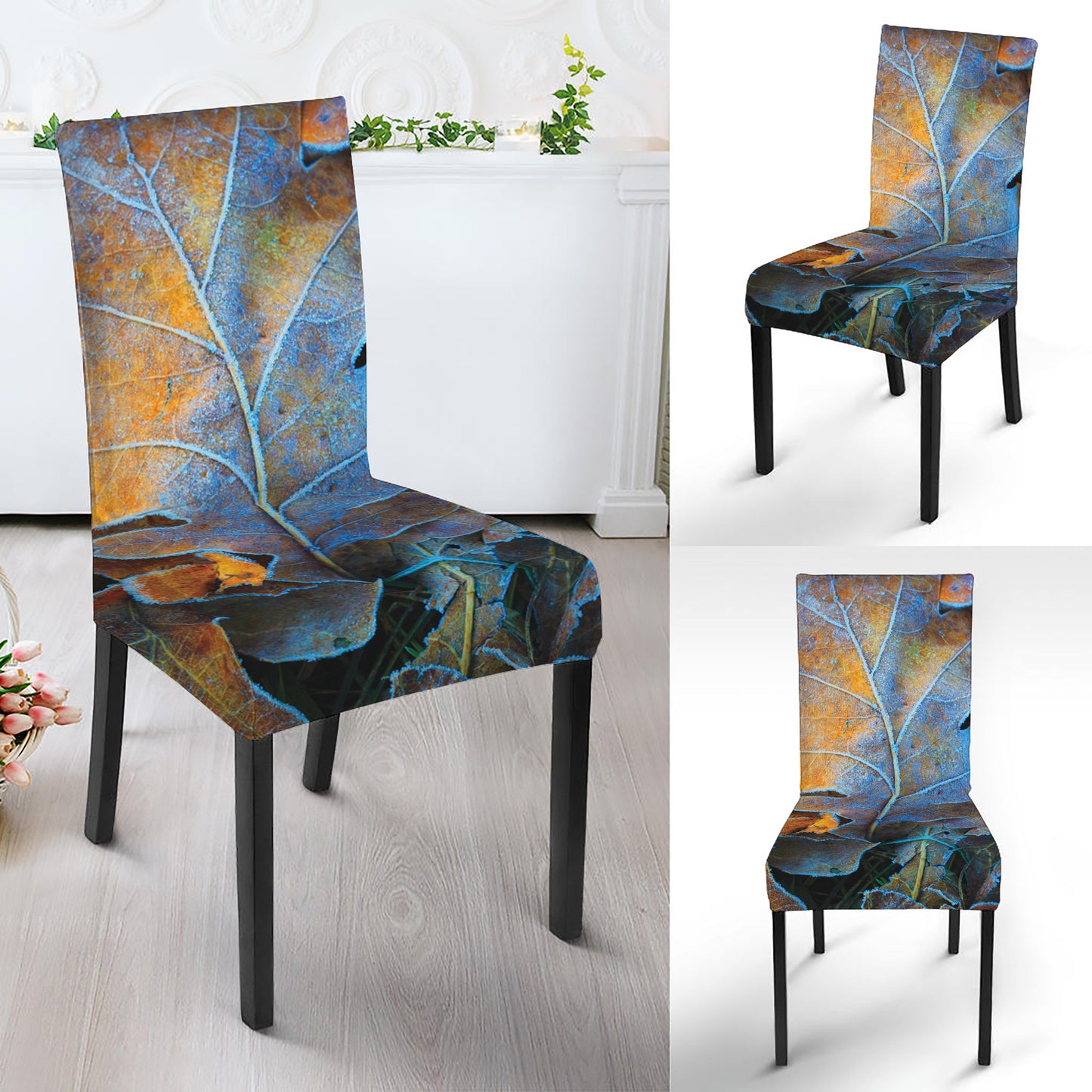 Frozen Oak leaf Print Dining Chair Slipcover