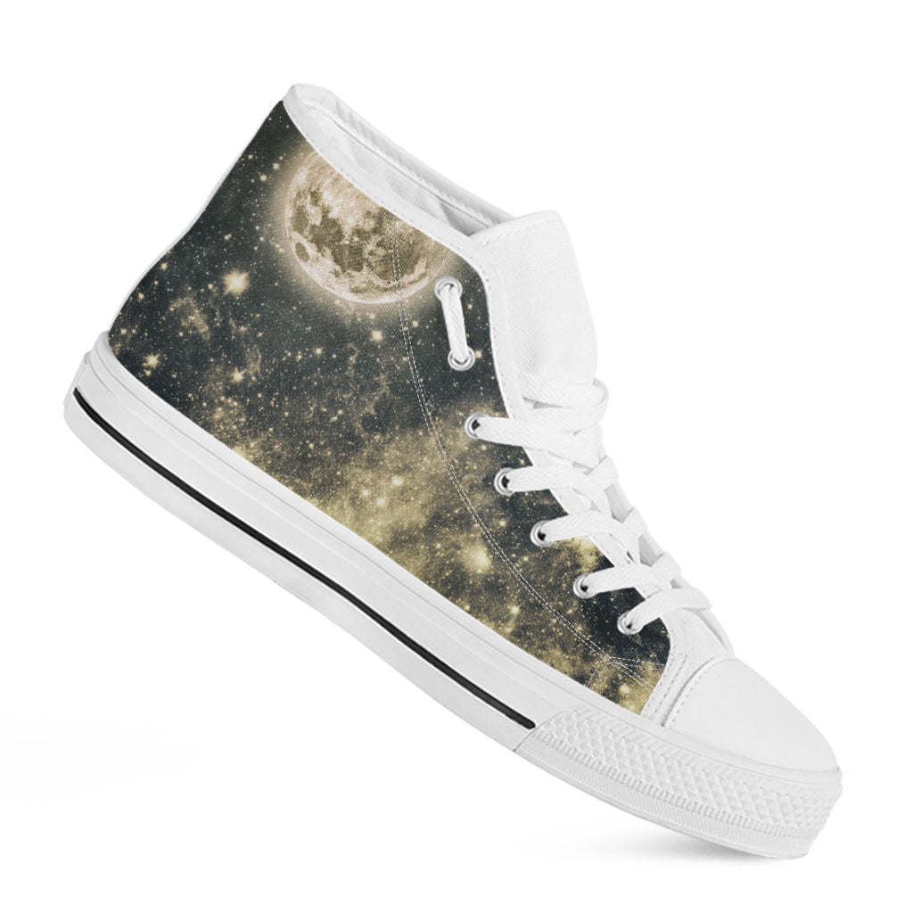 Full Moon And Night Stars Print White High Top Shoes