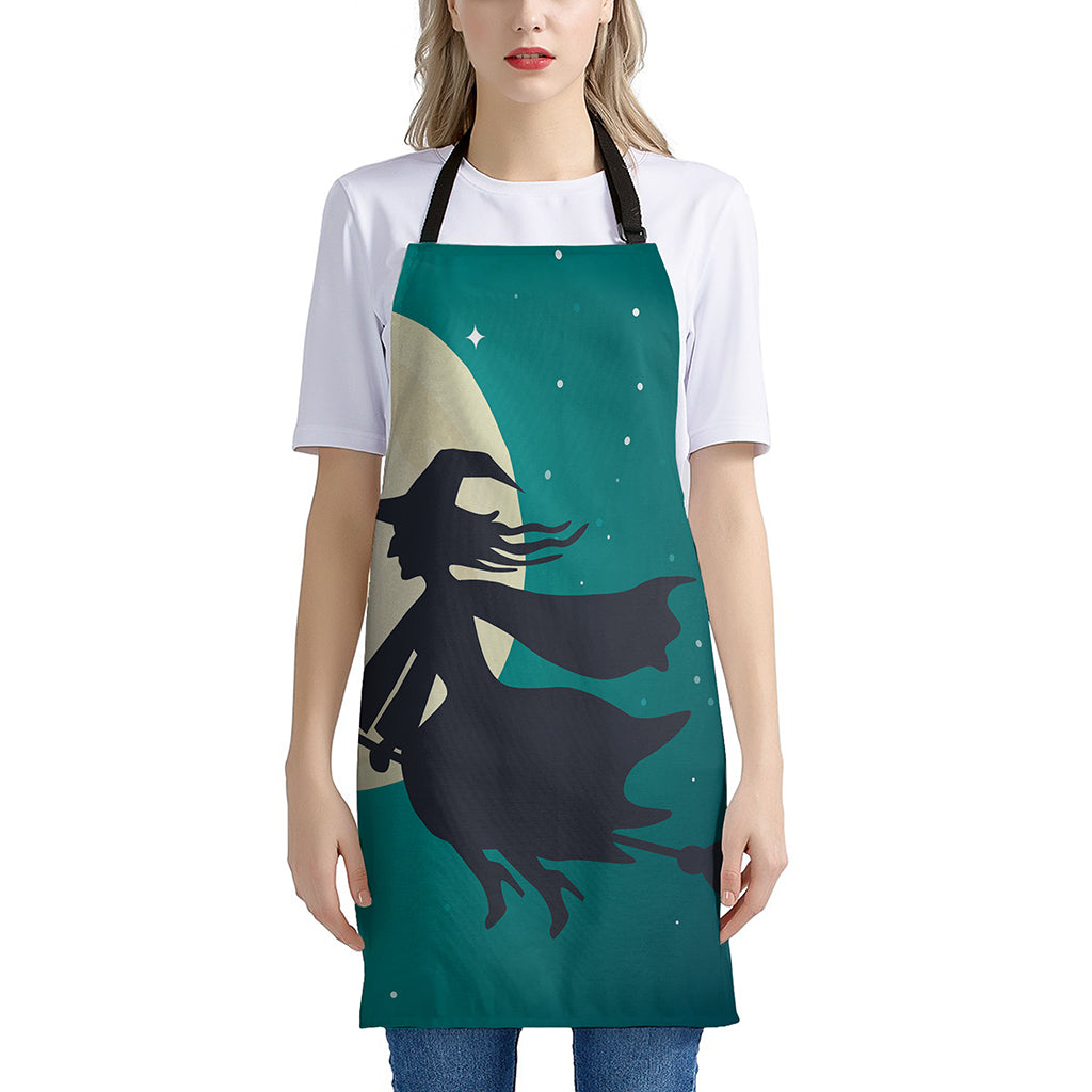 Full Moon Halloween Flying Witch Print Apron